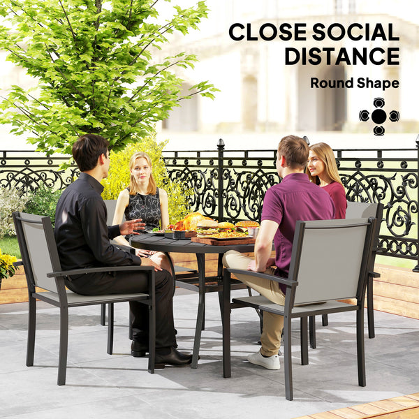 5 Piece Outdoor Dining Set with Round Table and 4 Stackable Chairs, for Backyard, Lawn, Deck, Balcony, Pool Side