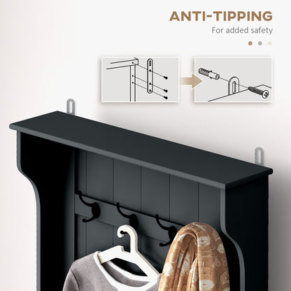 Meuble d'entrée 3 en 1 avec porte-manteaux, rangement à chaussures et banquette, noir