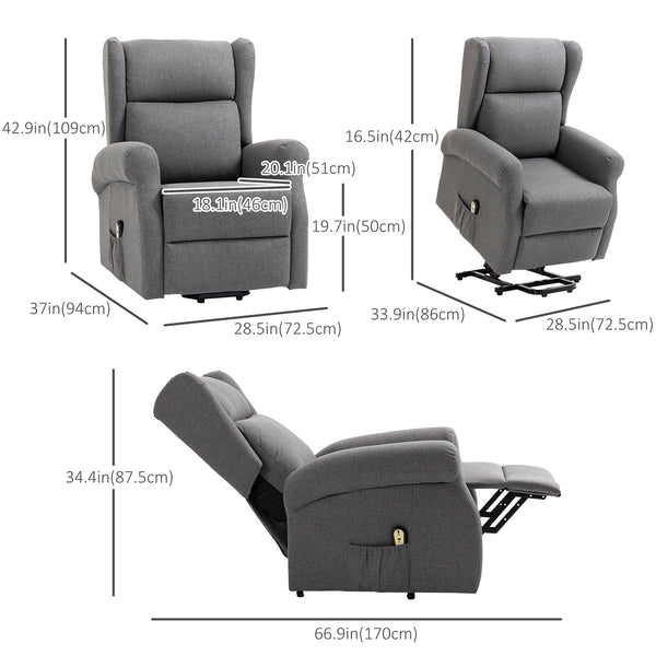 Fauteuil releveur inclinable électrique avec repose-pieds, gris