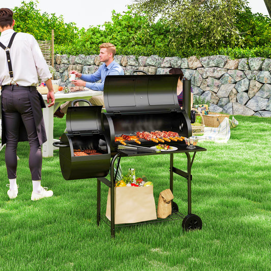 Barbecue portable à charbon de bois avec fumoir décalé, noir