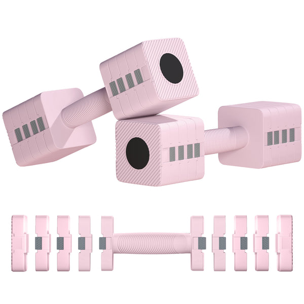 Ensemble de 2 haltères ajustables de 2 à 11 lb avec plaques amovibles – Rose