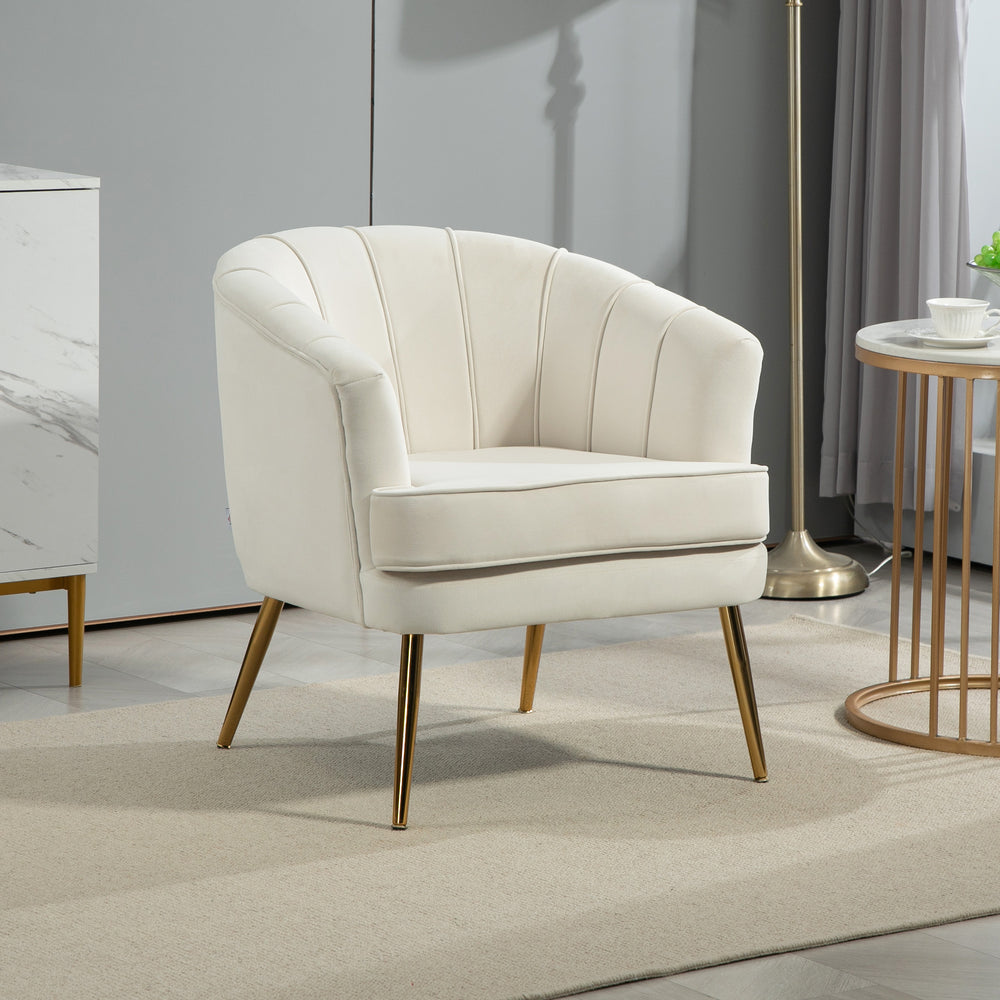 Fauteuil d'appoint moderne en tissu avec pieds en métal doré, blanc crème