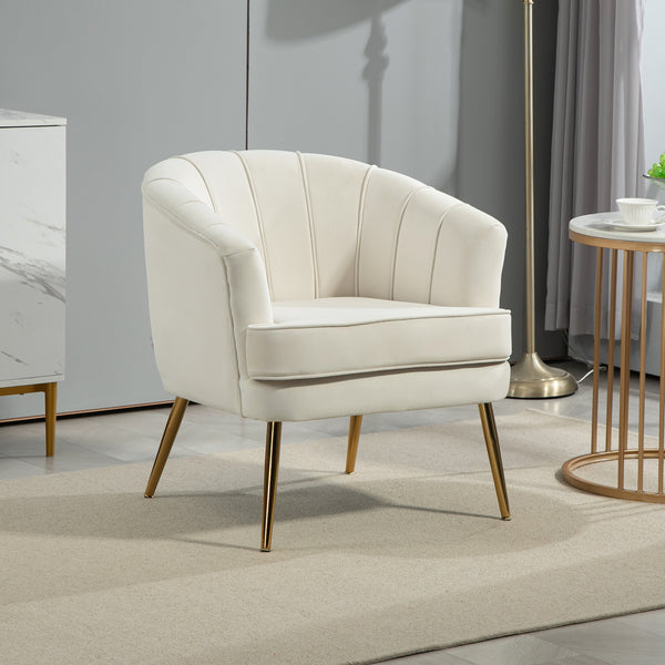 Fauteuil d'appoint moderne en tissu avec pieds en métal doré, blanc crème