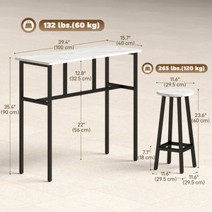 Bar Table Set of 6, Bar Table and Stools for 4, 2 Breakfast Tables and 4 Stools for Living Room, White Marble