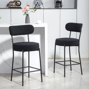 Lot de 2 tabourets de bar rembourrés avec dossier et repose-pieds, noir