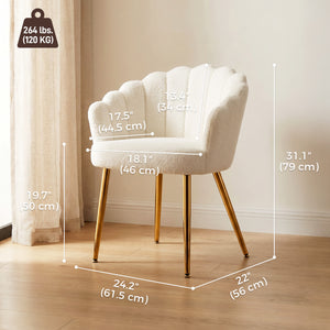 Fauteuil d'appoint, dossier à pétales, style moderne, pieds en métal, couleur crème