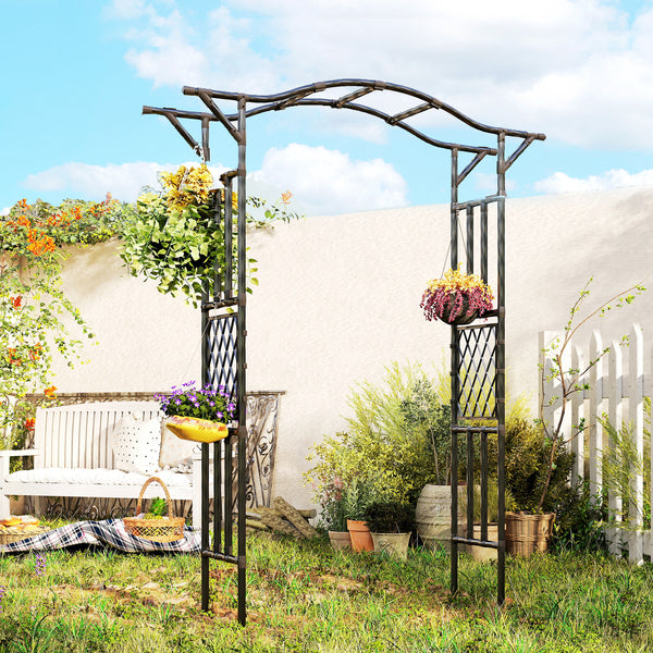 Arche de jardin Outsunny avec treillis et toit allongé, noire