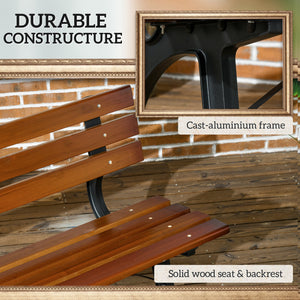 Two-seater garden bench in aluminium and wood with slatted backrest