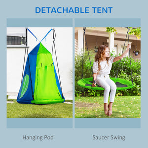 Kids Hanging Tree Swing Tent, Waterproof Sensory Swing with Windows, Rolling Door, for Indoor & Outdoor, Green