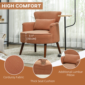 Fauteuil d'appoint moderne rembourré avec pieds en bois massif, orange