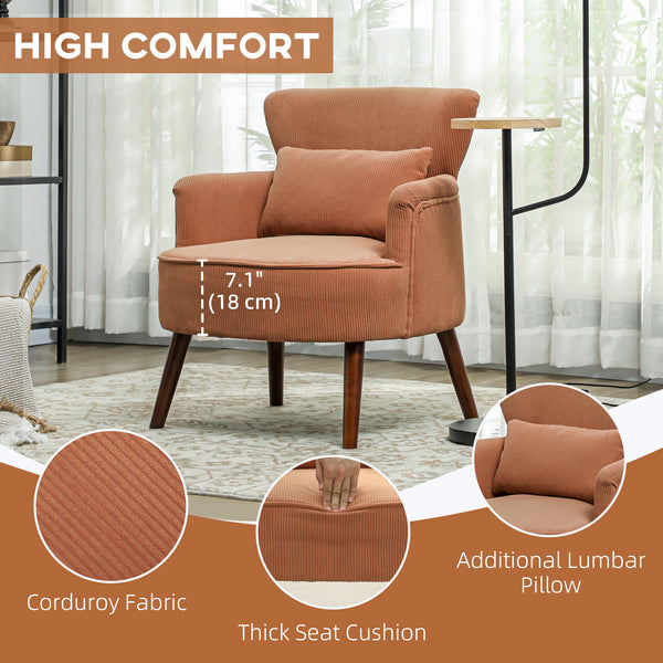 Fauteuil d'appoint moderne rembourré avec pieds en bois massif, orange