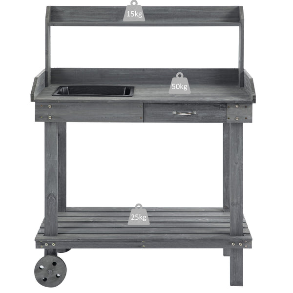 Table de rempotage en bois avec 2 roulettes amovibles, grise