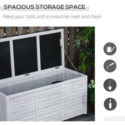 Coffre de rangement en bois Outsunny de 75 gallons pour terrasse, banc, jardin, arrière-cour, extérieur, avec fente d'aération et finition résistante aux intempéries, blanc