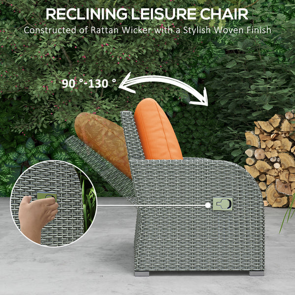 Patio Furniture with Cushions, 6 Pieces PE Wicker Patio Sectional Furniture Conversation Set w/ a Three-Seat Sofa, 2 Recliner Chairs, 2 Footstools & Table, Orange
