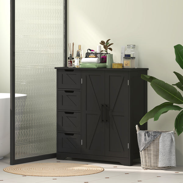 Meuble de salle de bain de style campagnard avec étagère réglable, noir