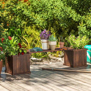 Jardinière avec banc surélevé pour patio et parc, 175 x 38 x 40 cm, carbonisée