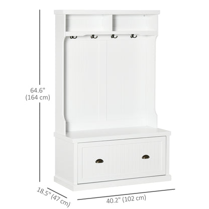 Armoire 3 en 1 avec 4 crochets doubles et 2 étagères, cintre pour entrée, salon, blanc