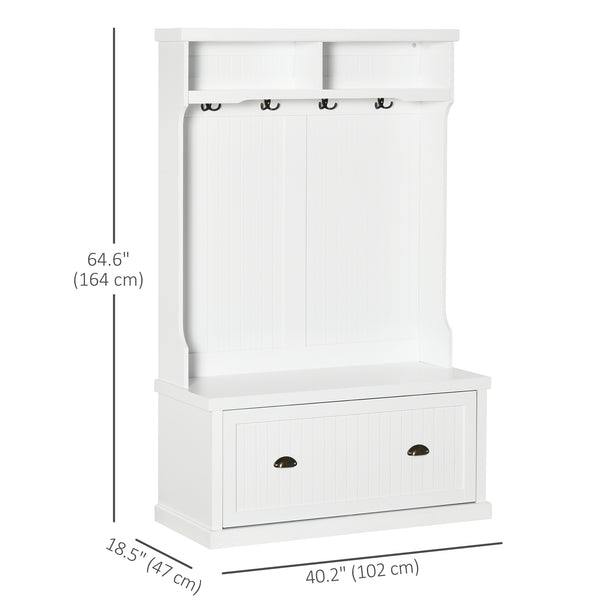 Armoire 3 en 1 avec 4 crochets doubles et 2 étagères, cintre pour entrée, salon, blanc