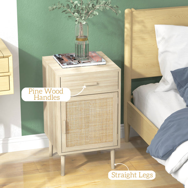 Lot de 2 tables de chevet bohèmes avec tiroir en chêne