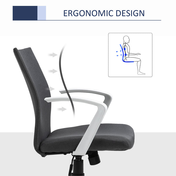 Chaise de bureau en lin, dossier mi-haut, inclinable et pivotante, gris anthracite