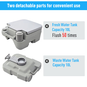 Toilettes de voyage portables avec réservoir à chasse d'eau, 10 litres