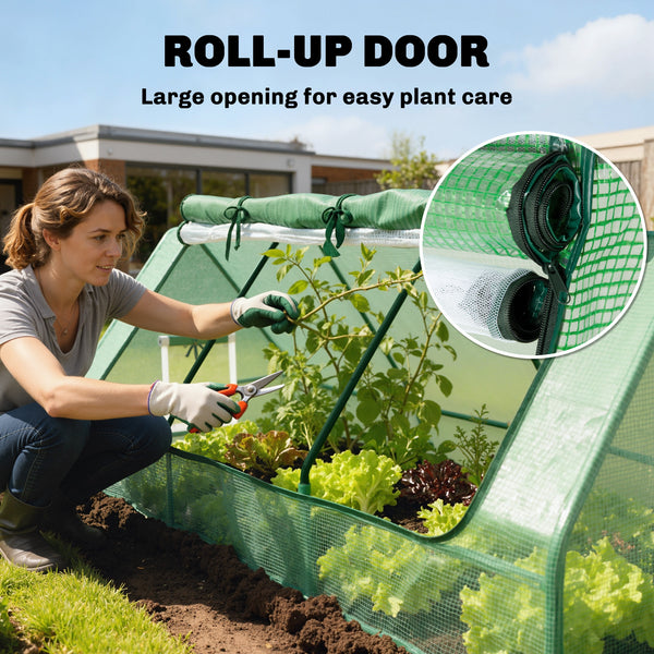 Mini portable greenhouse with mesh windows, green