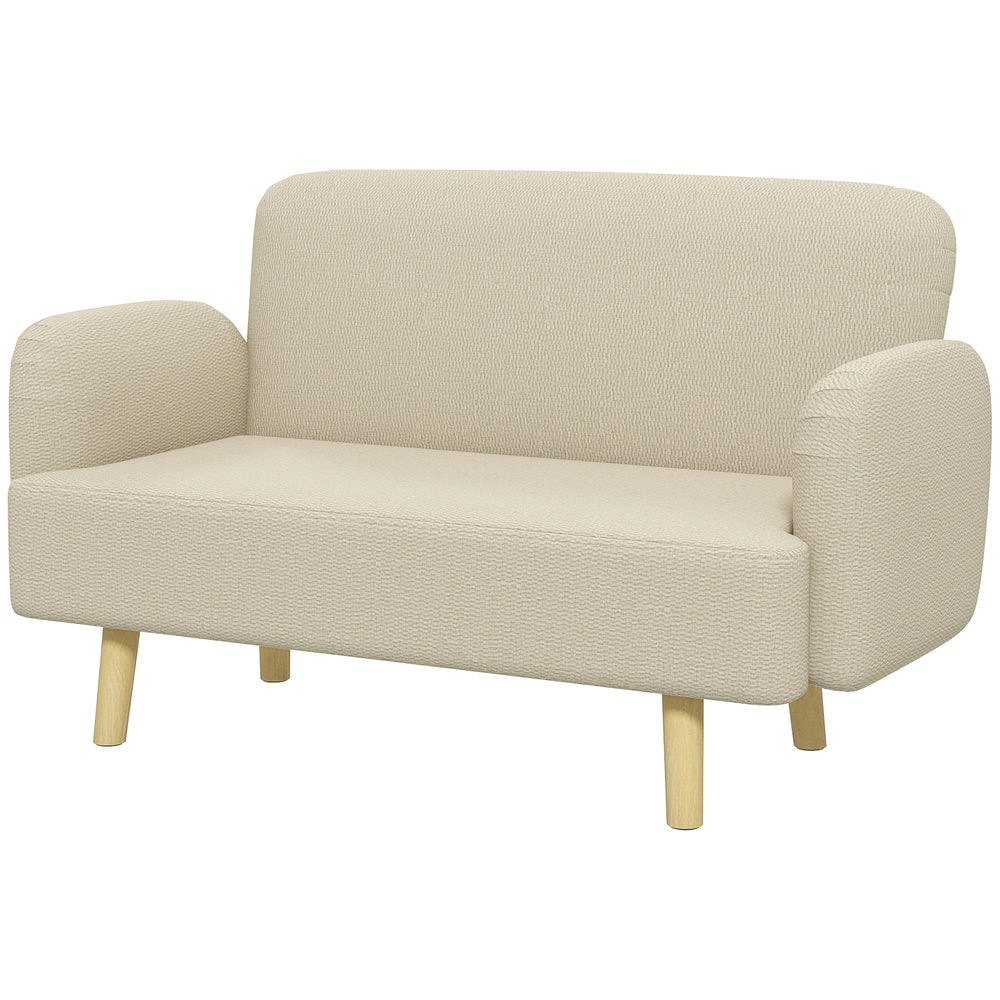 Canapé 2 places en tissu velours avec rembourrage et pieds en bois, blanc crème