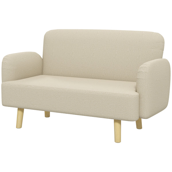 Canapé 2 places en tissu velours avec rembourrage et pieds en bois, blanc crème