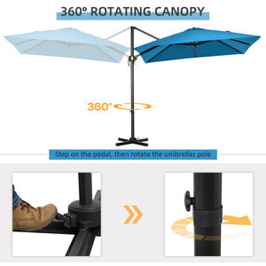 Parasol déporté carré de 8 pieds avec rotation à 360°, en aluminium, turquoise