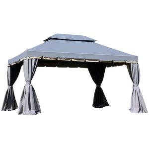 13' x 10' Patio Gazebo Canopy with 2-Tier Polyester Roof, Vented Mesh Sidewall &amp; Strong Aluminum Frame, Gray