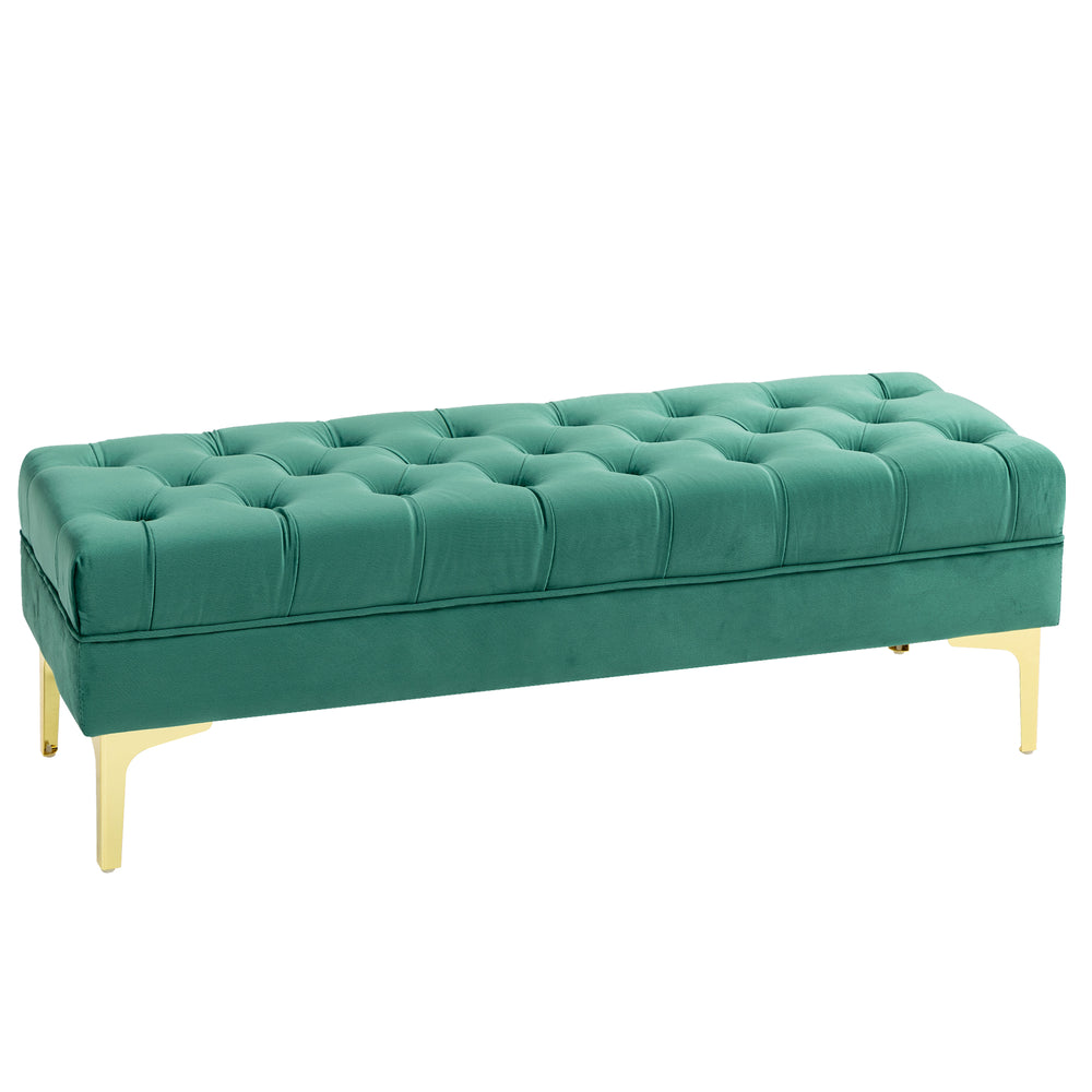 Banc de lit rembourré avec capitonnage à boutons, vert foncé
