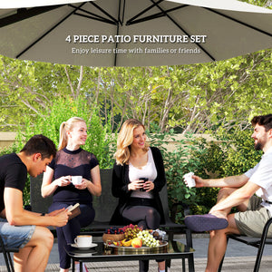 Ensemble de mobilier 4 pièces avec 2 chaises empilables, une causeuse, un salon de jardin et une table basse en verre, noir