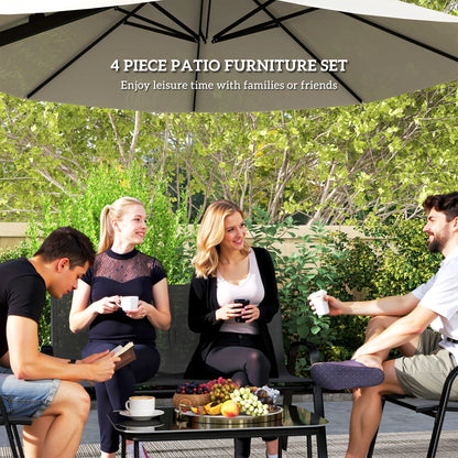Outsunny 4 Piece Outdoor Furniture Set with 2 Stacking Chairs, 1 Loveseat, 1 Patio Lounge Set and 1 Glass Coffee Table, Black