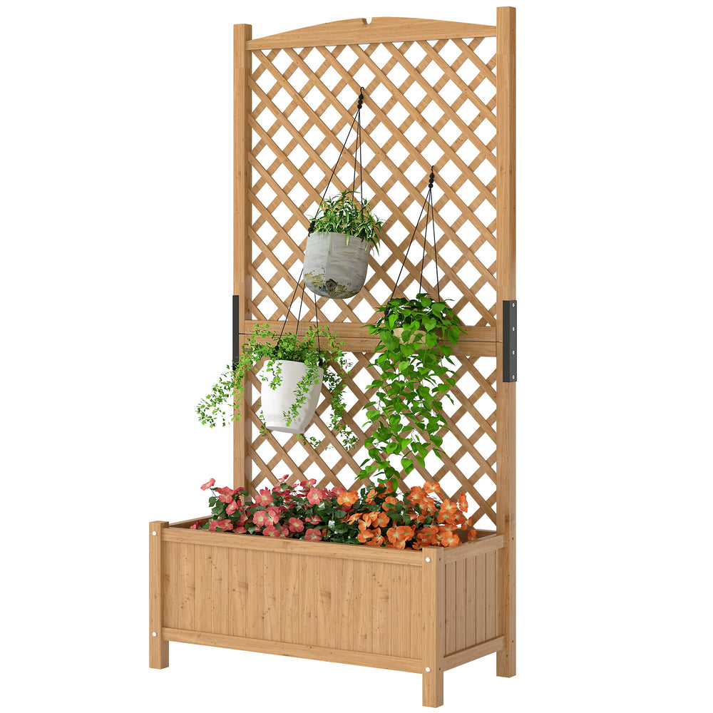 Raised planter with wooden trellis