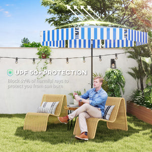 Parasol inclinable de 8,7 pieds avec manivelle et aération, bleu et blanc