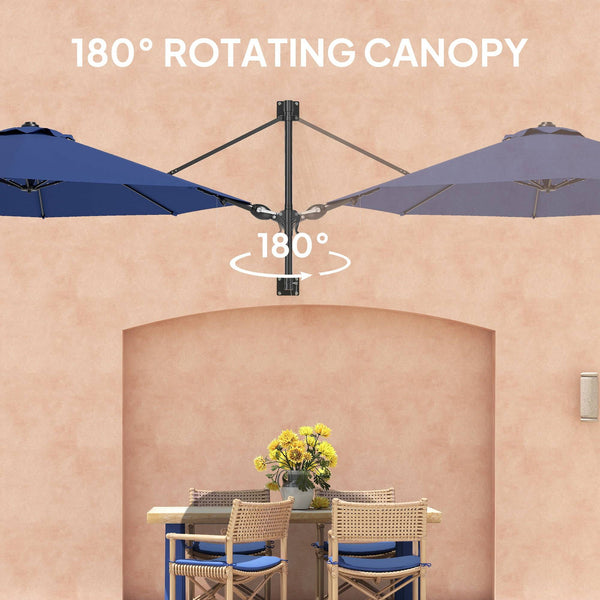 Parasol mural 9,6 x 9,6 pi avec manivelle, bleu foncé