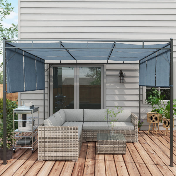 Ensemble de mobilier de jardin 4 pièces en rotin tressé avec canapé d'angle, gris