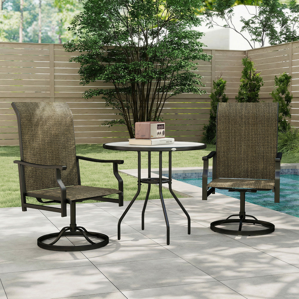 Ensemble de 2 chaises pivotantes d'extérieur avec dossier haut, marron