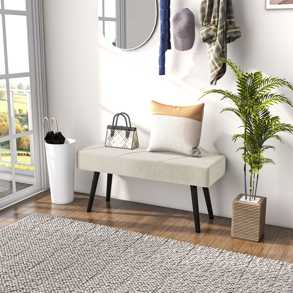 Banc de chambre rembourré moderne avec pieds en acier, blanc crème