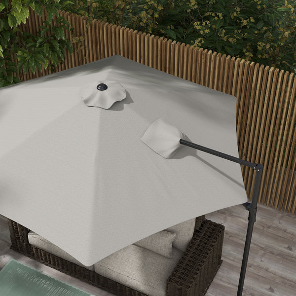 Parasol déporté de 8,5 pieds avec rotation à 360° et base en croix, gris clair