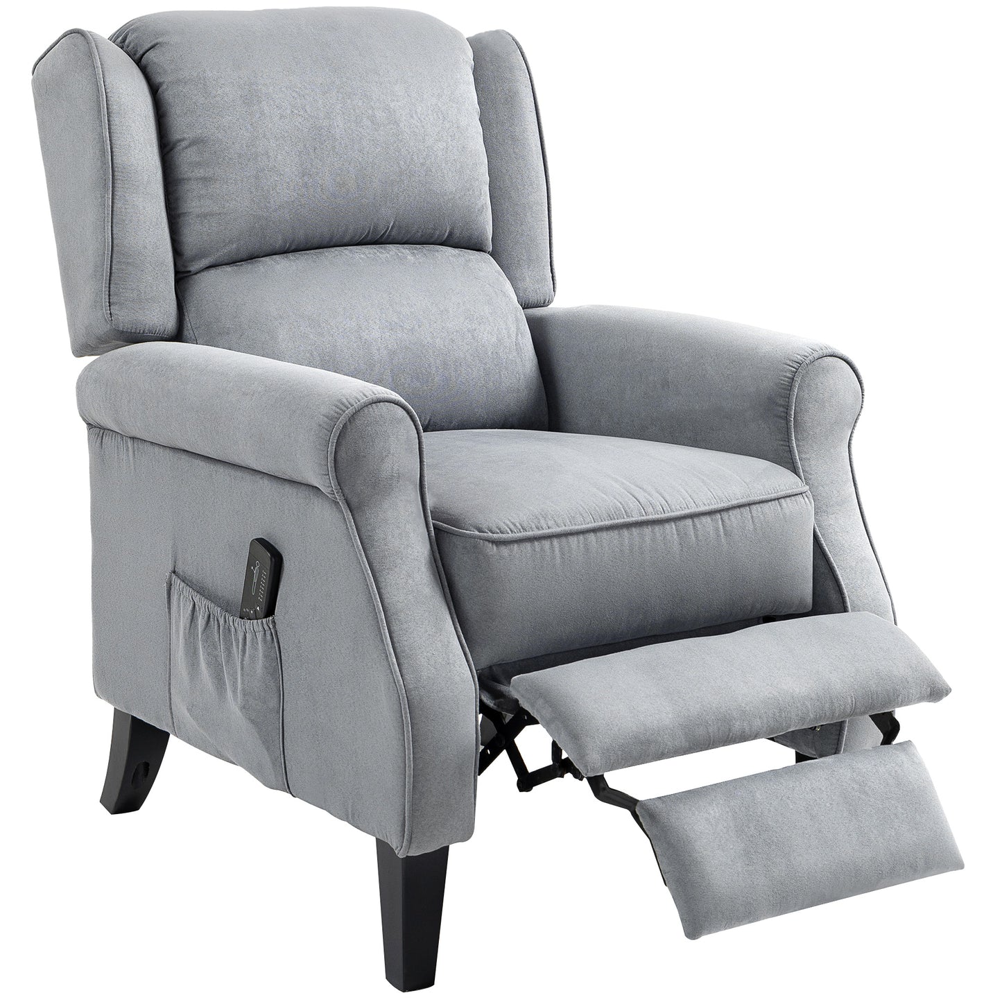 Fauteuil inclinable à massage par vibrations avec repose-pieds extensible, télécommande, poche, gris