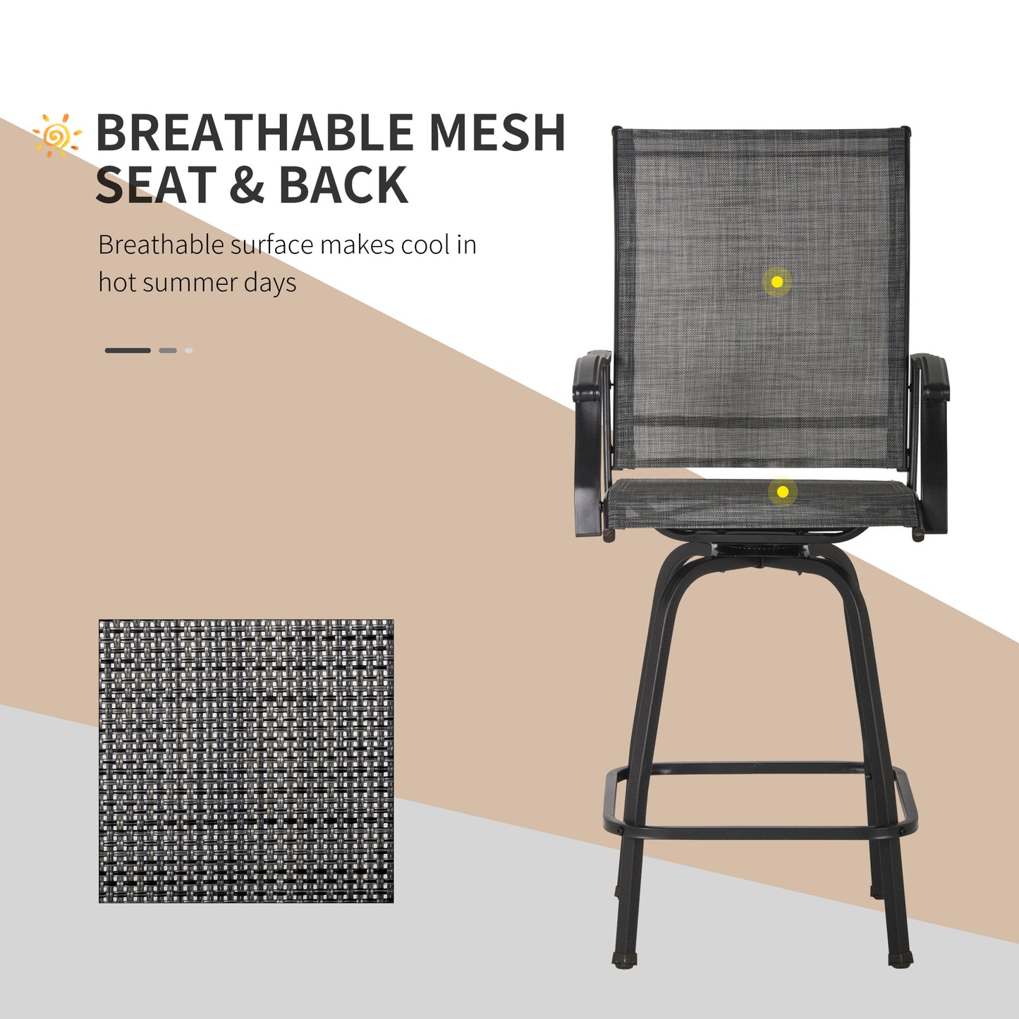 Outsunny 3 Piece Outdoor Patio Bar Set 2 Swivel Stool and 1 Bistro Table All-Weather Metal Frame for Balcony Backyard Deck Gray |