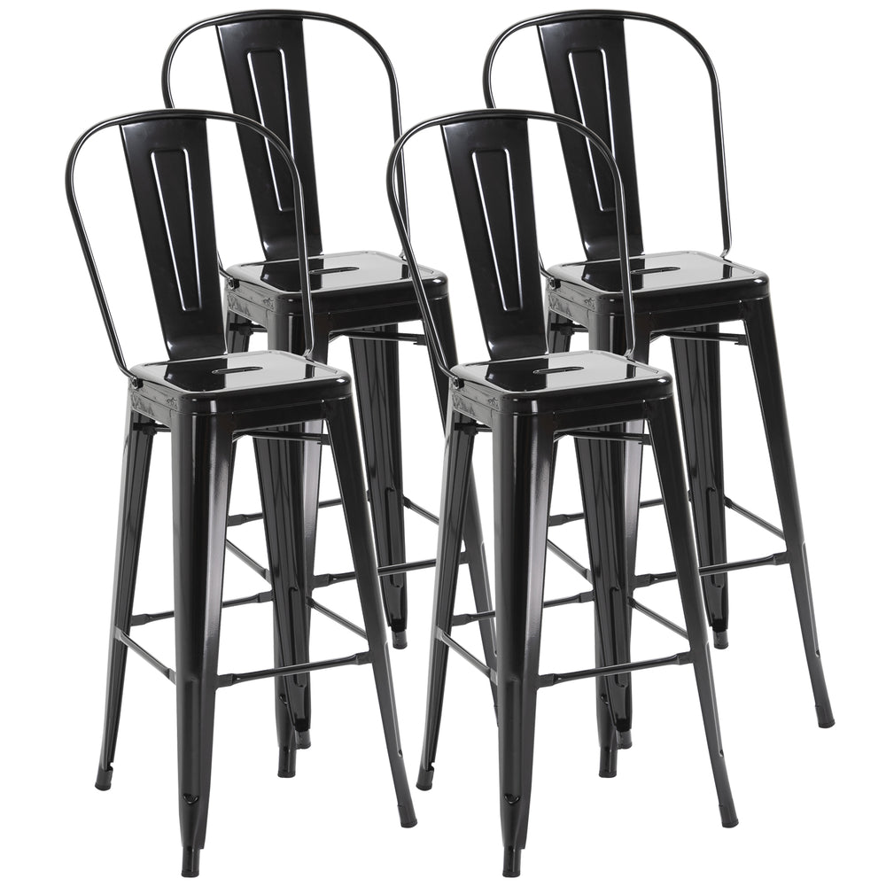 Set of 4 industrial-style metal bar stools, black