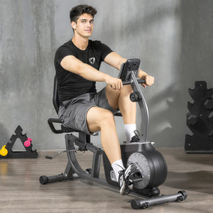 Stationary bike with 8 levels of magnetic resistance, LCD display, adjustable seat and backrest
