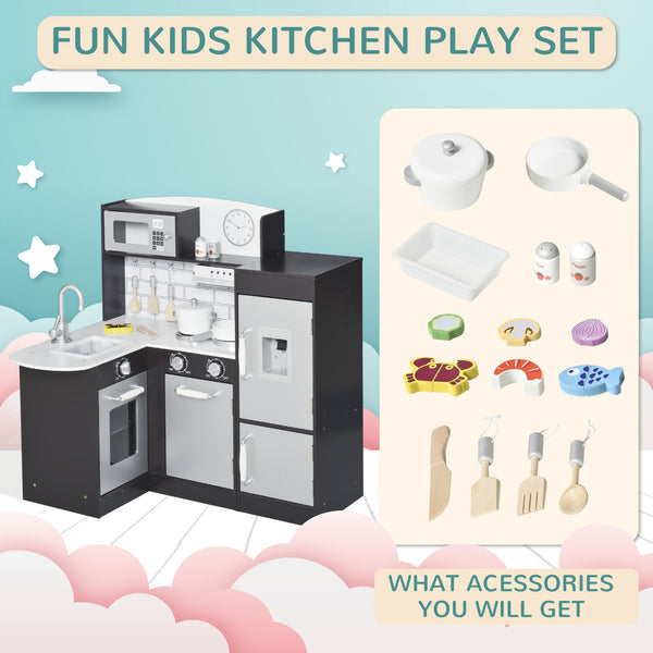 Cuisine pour enfants avec fontaine à eau, micro-ondes et accessoires, marron foncé