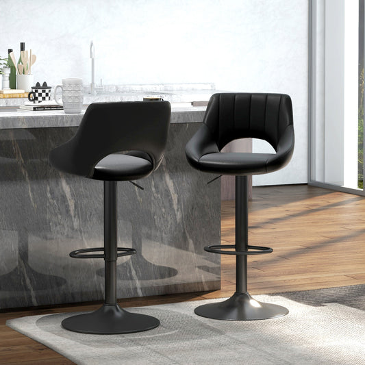 Lot de 2 tabourets de bar pivotants, rembourrés en similicuir, hauteur comptoir, avec base ronde en métal, Noir