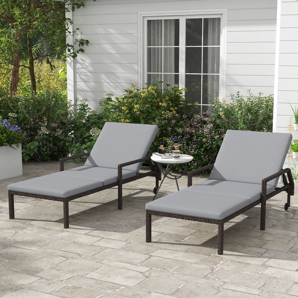 2 Chaises longues d'extérieur en rotin PE, grise