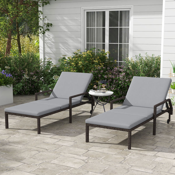 2 PE rattan outdoor lounge chairs, grey