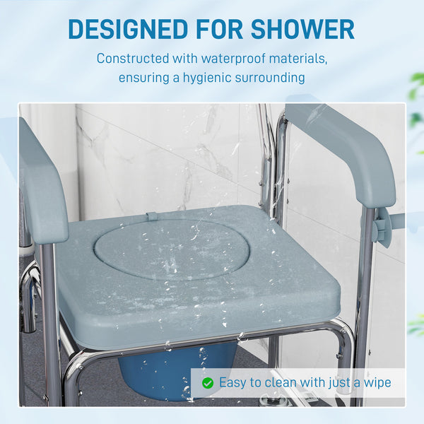Chaise d'aisance et de douche multifonctionnelle 4-en-1 avec roulettes et repose-pieds – Gris et argent