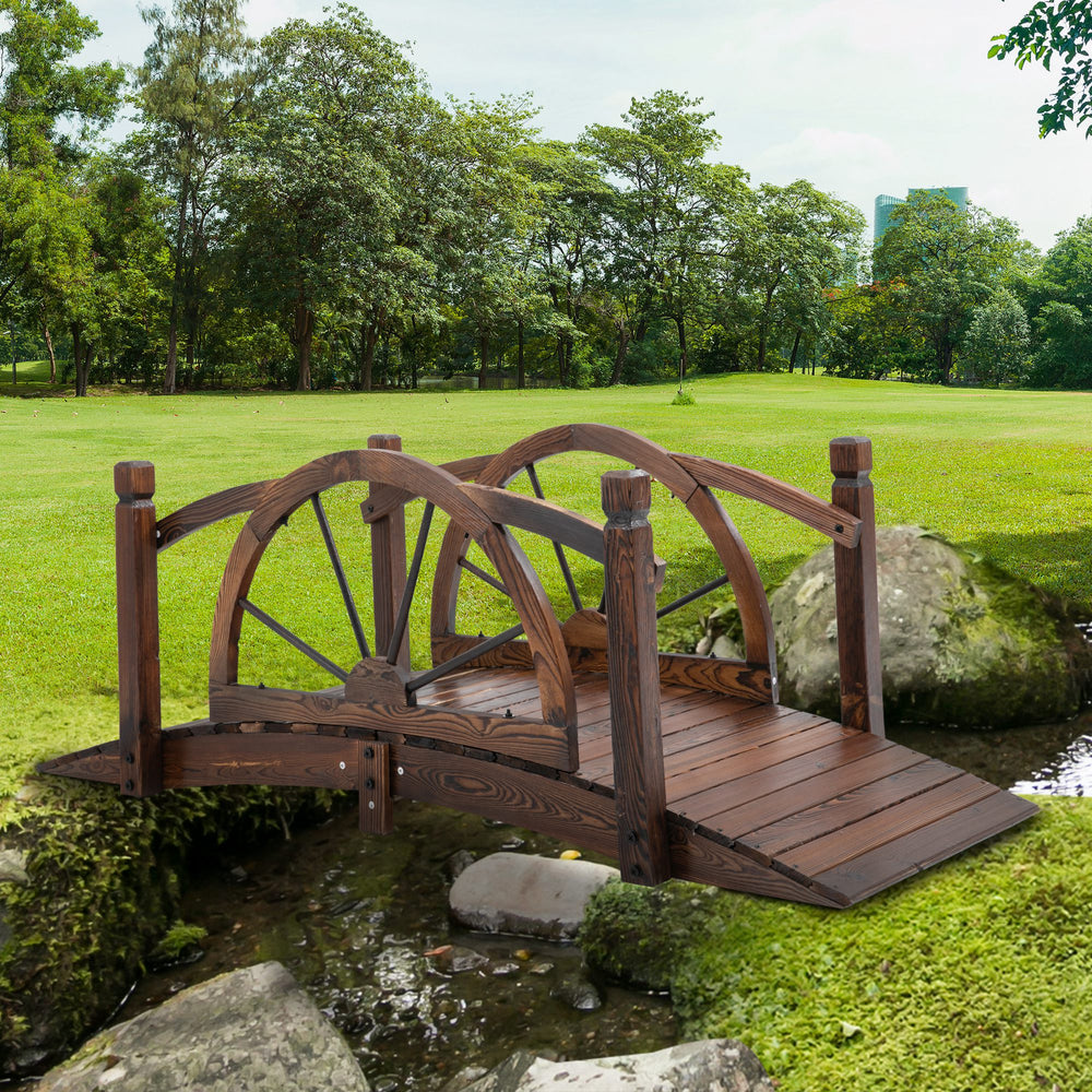 Pont de jardin en bois, passerelle décorative en arc avec garde-corps de sécurité